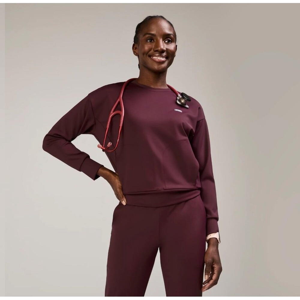 Figs long sleeve crew top in wine medium
